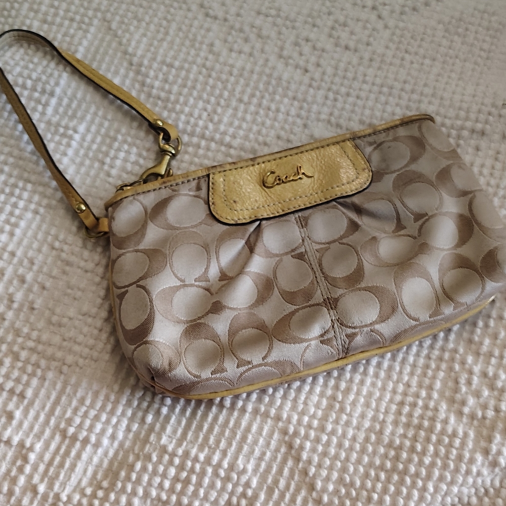 Coach Beige and Gold Wristlet